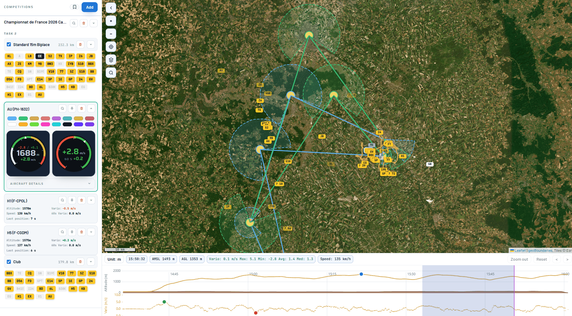 IGC Master competition map with tasks and live aircraft